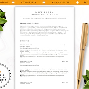 Plantilla de currículum vitae Word Minimalista Profesional ATS CV, Plantilla de CV Carta de presentación amigable y plantillas de referencia A4 y tamaño carta estadounidense