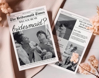 Newspaper Bridesmaid Proposal Card Template (Digital Download)