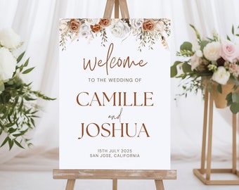 Boho Wedding Welcome Sign Template, Rustic Floral Poster (Digital Download)