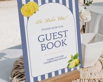 Amalfi Lemon Bridal Shower Guestbook Sign Template, Italian Mediterranean Guest Sign, LUCIA