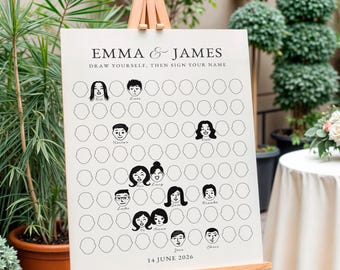 EMMA Old Money Wedding Guest Book Alternative, Draw Your Face Sign Digital Download, Canva Template