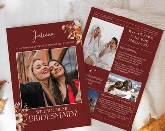 Burgundy Bridesmaid Proposal Card Template (Digital Download)