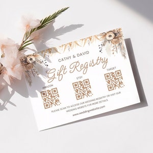 Wedding Gift Registry Card, Registry Card Template, Bridal Shower Registry Insert, Wedding QR Code Registry Insert Editable
