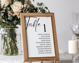 Może przedstawiać: Złoty numer stołu z numerem "1" i listą nazwisk: James Johnson, Emily Smith, Michael Brown, Sarah Davis, Christopher Wilson, Jessica Taylor, Matthew Anderson, Amanda Martinez, Joseph Anderson, Amerith Johnson.