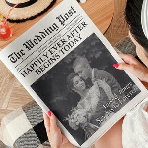 Newspaper Wedding Program Template, Printable Wedding Day Timeline, Editable Wedding Day Newspaper, Wedding Newspaper Canva Template