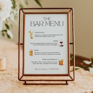 Minimalist Wedding Bar Menu Template,  Wedding Drinks Menu Template, Elegant Wedding Menu Card, Modern Bar Sign Template, Printable Bar Sign