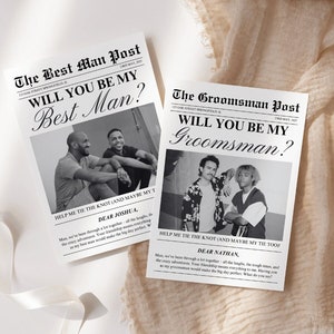 Biglietto per proposta del sposo, modello di biglietto per proposta del giornale, proposta per testimone modificabile, biglietto Will You Be My Groomsman