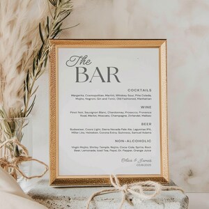 Minimalist Wedding Bar Menu Template,  Wedding Drinks Menu Template, Elegant Wedding Menu Card, Modern Bar Sign Template, Printable Bar Sign
