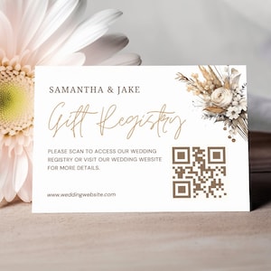 Wedding Gift Registry Card, Registry Card Template, Bridal Shower Registry Insert, Wedding QR Code Registry Insert Editable