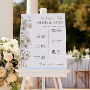 結婚式のタイムライン サイン テンプレート、モダンな結婚式のイベント順序のタイムライン サイン、クラシックな結婚式のパーティー タイムライン