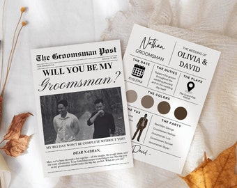 Newspaper Groomsman Proposal Card Template (Digital Download)