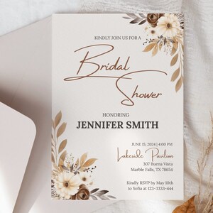 Boho Bridal Shower Invitation, Floral Bridal Shower Invitation, Minimalist Bridal Shower Invitation Template, Bridal Shower Invite