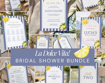 Lemon Bridal Shower Bundle, Editable Amalfi Theme Shower Party Decor Templates, LUCIA