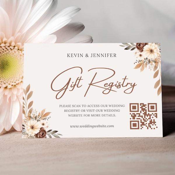 Wedding Gift Registry Card, Registry Card Template, Bridal Shower Registry Insert, QR Code Registry Insert Editable