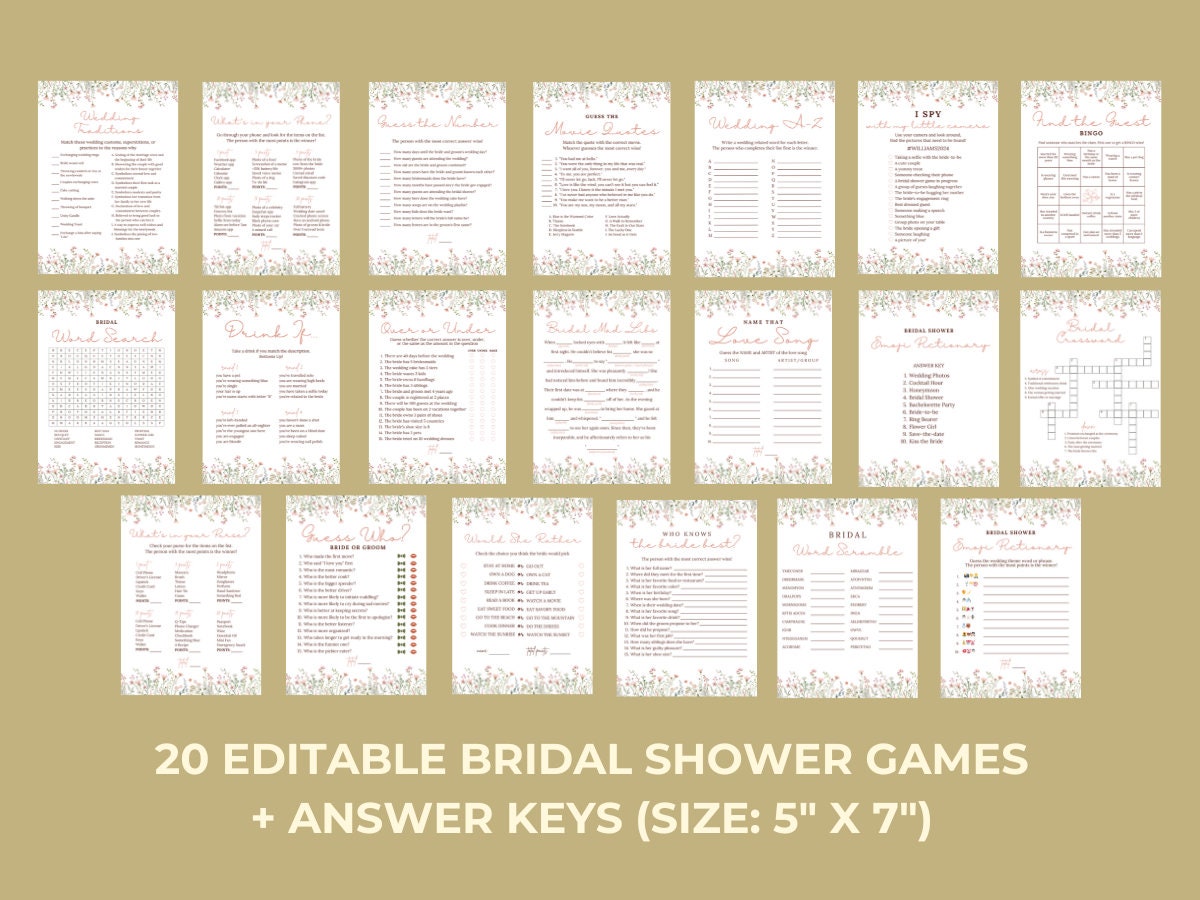 Bridal Shower Games Bundle, Printable Wedding Shower Games, Wildflower ...