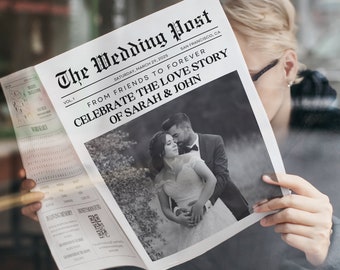 Editable Wedding Newspaper Program Template, Timeline (Digital Download)