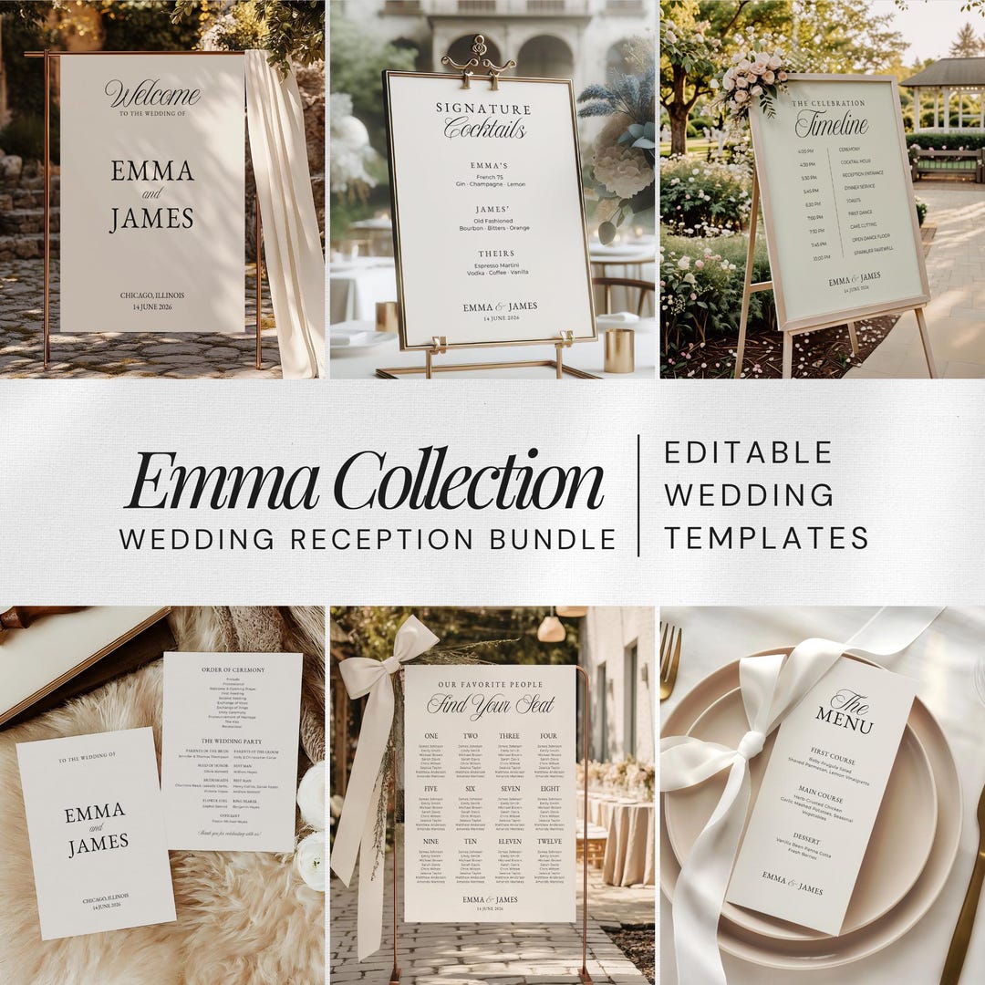 EMMA Elegant Wedding Sign Bundle Template, Luxury Reception Signage Set ...