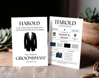 Groomsman Proposal Card Template, Funny Wedding Party Invite (Digital Download)