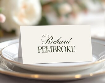 BEATRICE Old Money Wedding Place Cards Template, Luxury Flat Foldable Table Name Card