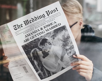 Wedding Newspaper Program Template, Folded Itinerary (Canva Editable, Digital Download)
