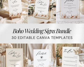 Boho Wedding Signs Bundle, Editable Reception Signs Templates, Wedding Signage Bundle