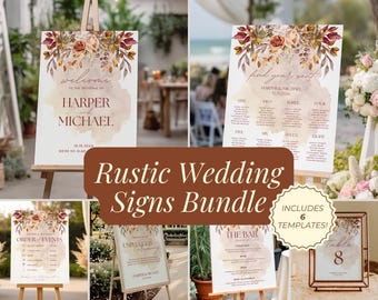 Rustic Wedding Signage Bundle, Canva Template (Digital Download)