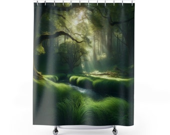 Sanctuary Romance Landschaft Ruhe Luxus Gelassenheit Duschvorhang ruhig beruhigend grün Natur Sonnenstrahl Kunst Badezimmer Home Decor 180 x 190 cm