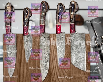 Cuchillos de cocina de Damasco forjados panadero, juego de chef hecho a mano, juego de cuchillos de barbacoa de cocina japonesa, regalo de aniversario de boda para marido y hombres EE.UU.