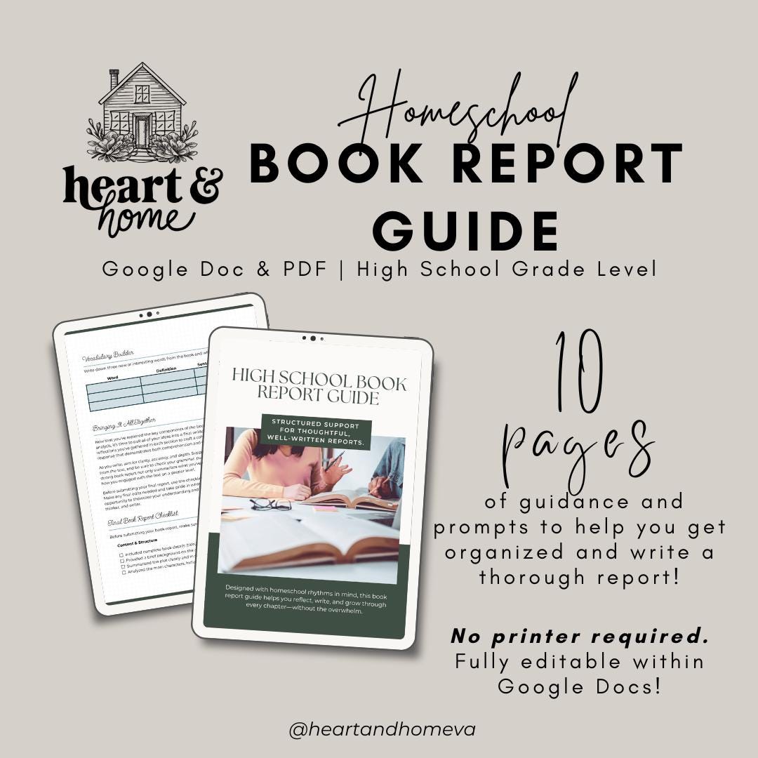 High School Book Report Template | Editable Google Doc & Printable PDF | Literary Analysis Worksheet | Homeschool ELA Resource