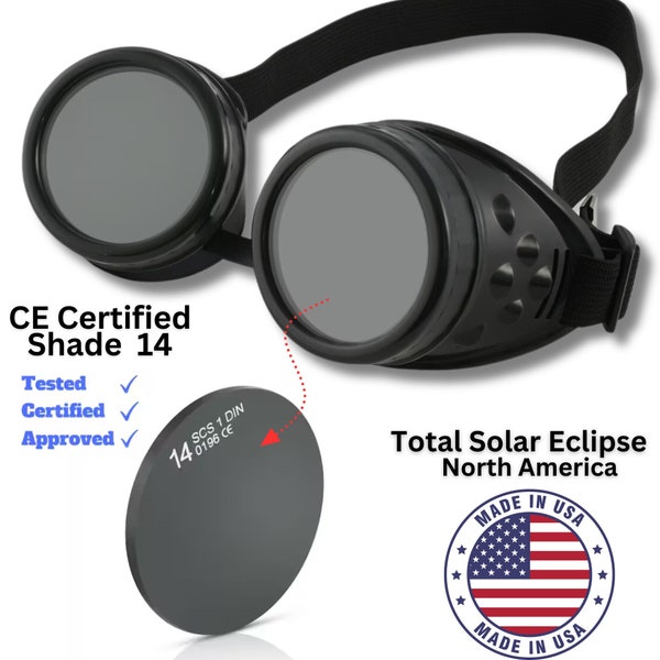 Solar Eclipse Glasses Goggles PRIORITY SHIPPING with Shade 14 Lens CE Certified Safe Sun Viewing, Adjustable One Size Fits All