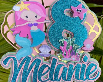 Mermaid Cake Topper, Mermaid Cupcake topper, Mermaid 3D Cake Topper, Under The Sea Cake Topper, Mermaid Party, Under The sea Party
