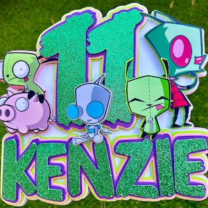Topo de bolo Invader Zim, festa de aniversário Invader Zim, banner Invader Zim, GIR, Almighty Tallest