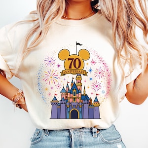 Retro Disneyland 70th Anniversary Shirt, Mickey Minne Disney Ears Magic Castle Sweatshirt, Disneyland family Vacation 2025 T-Shirt