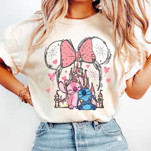 Mickey Ear Stitch and Minnie Bow Angel Couple Shirt, Disney Trip Family Matching Tee, Disney Stitch Shirt, Minnie Bow Angel Girl Tee
