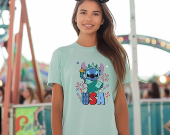 Disney Stitch USA Lady Liberty Shirt, Disney 4th of July Shirt, Patriot Shirt, Fourth Of July Disney Shirt,Disney American Patriotic Shirt