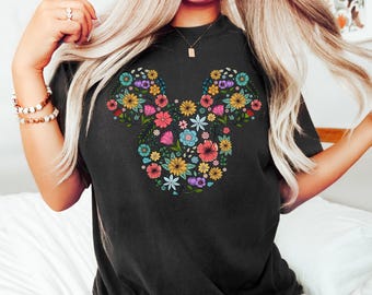 Mickey Floral Shirt, Mickey Flowers Shirt, Mickey Mouse, Mickey Ears, Disney Mickey Shirts
