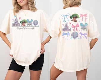 Disney Happiest Place on Earth Coquette Bow Front And Back Shirt, Magic Kingdom Hollywood Studios Sweatshirt, Disney Castle Floral Shirt
