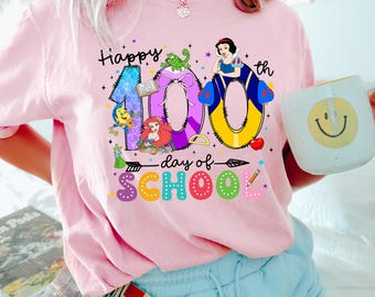 Princess Happy 100 Days Of School Shirt, Disney Princess Teacher School Graphic Tee,