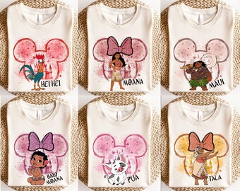 Disneyland Castle Watercolor Moana Characters Shirt, Disney Moana Movie 2026 Shirt, Disneyland Family Trip Sweatshirt, Hei Hei Pua Maui Tee