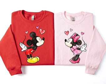 Mickey and Minnie Kissing Shirt, Couple Matching T-Shirt, Lover Mickey and Minnie Sweatshirt, Valentine's Day Gift, Mickey Valentine Tee