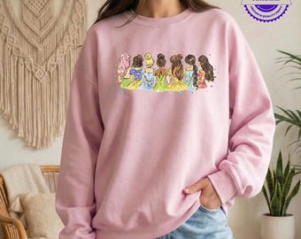 Chemise princesse Disney à fausses paillettes, t-shirt voyage Disneyland pour filles assorti, pull à paillettes Disneyworld