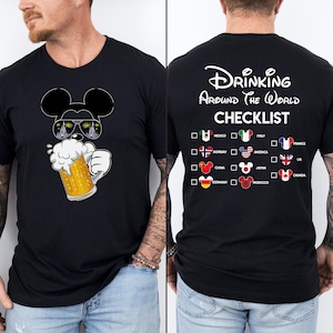 Mickey Beer Minnie Wine Front and Back, Epcot Drinking Around The World Shirt, Drinking Around The World Checklist, Disney Couple Shirts