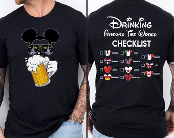 Mickey Beer Minnie Wine Front and Back, Epcot Drinking Around The World Shirt, Drinking Around The World Checklist, Disney Couple Shirts