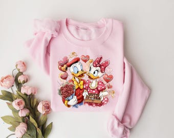 Disney Daisy and Donald Valentines Sweatshirt, Disney Valentines Crewneck, Disney and Donald Valentines Tee, Disneyland Love Shirt