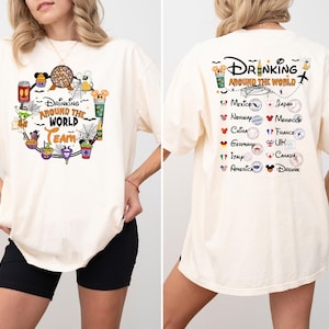 Disney Drinking Around The World Team Front and Back Shirt, Drinking Around The World Countries Checklist, Disney Couple Matching Sweatshirt