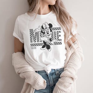 Vintage 90&#39;s Minnie Mouse 1928 Checkered T-shirt, Disney Mickey and Friends Matching Tee, WDW Magic Kingdom Holiday Family Birthday Gift