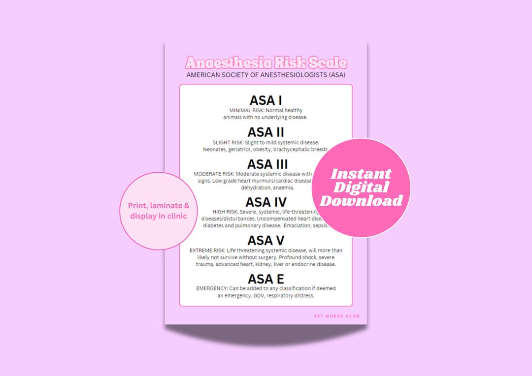 Veterinary ASA Anaesthesia Risk Scale digital Download Etsy Veterinary ASA Anaesthesia Risk Scale digital Download Etsy