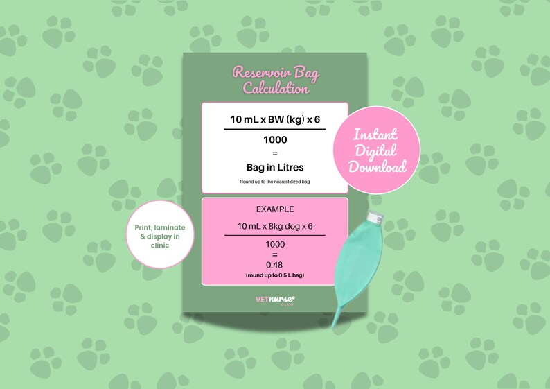 Veterinary Reservoir Bag Sizing Chart (digital Download) Etsy
