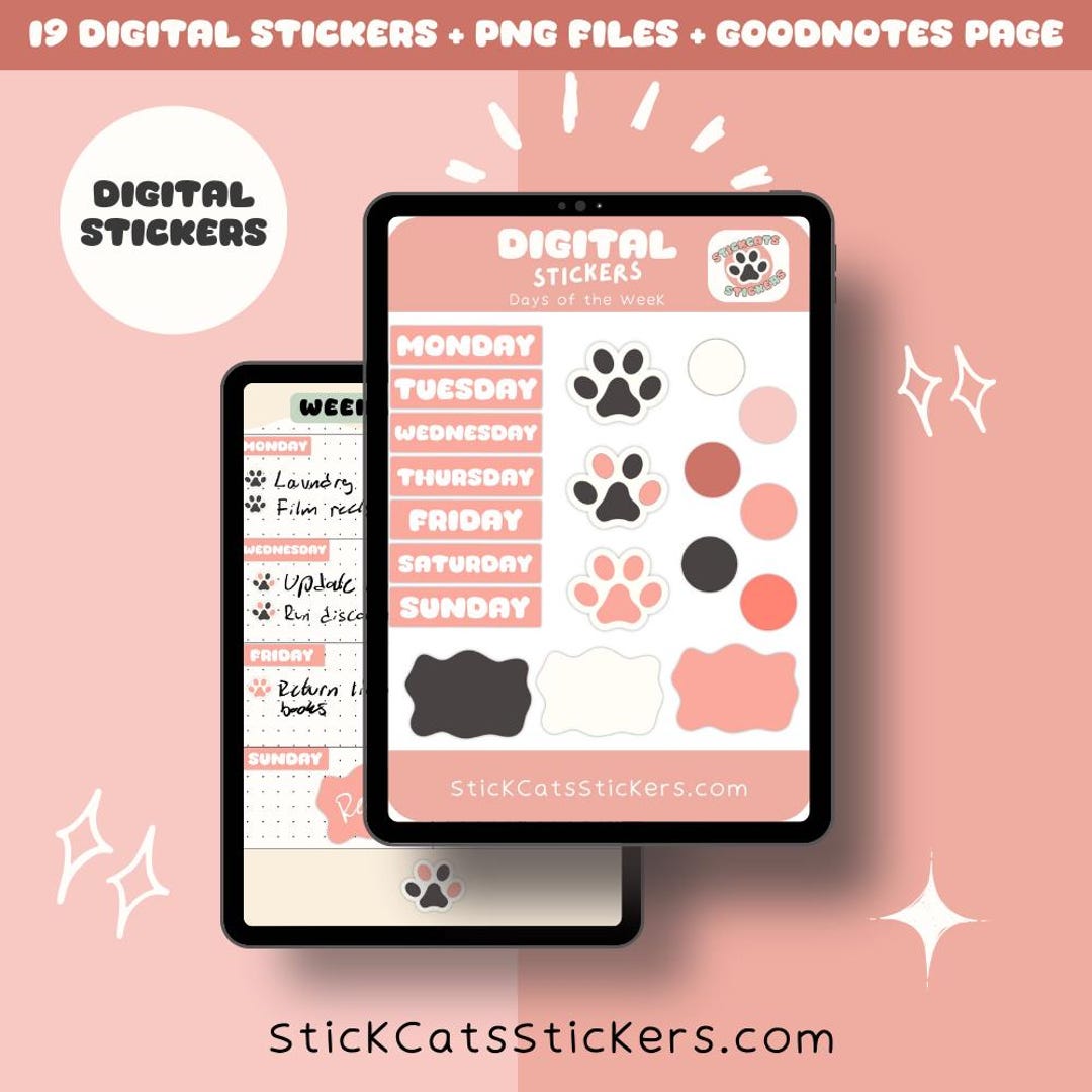 Digital Stickers for Goodnotes and Png Files. Includes Days of the Week ...