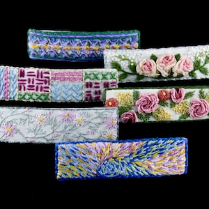 Handmade Embroidered Linen Barrette: Floral Hair Clip